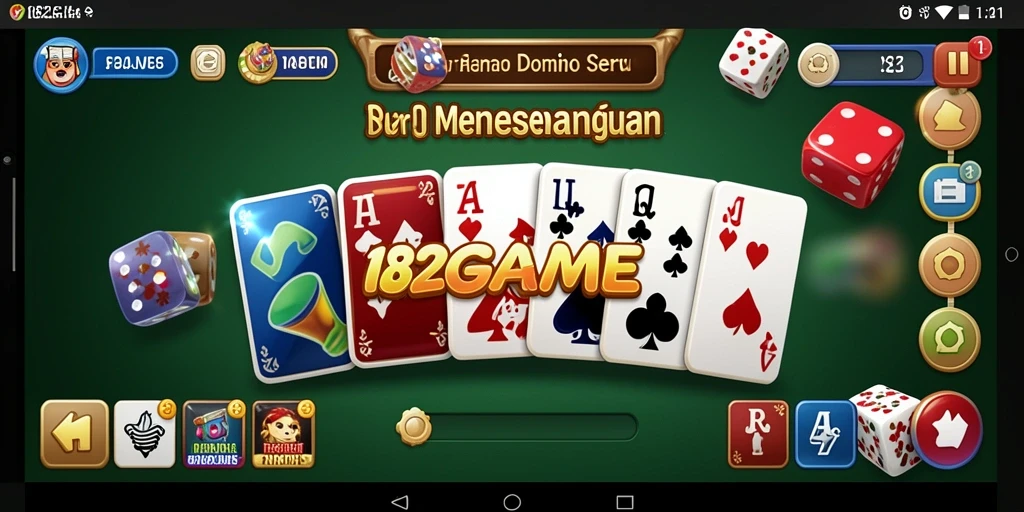 Tampilan gameplay Domino dalam 182GAME yang menarik dan mendebarkan.