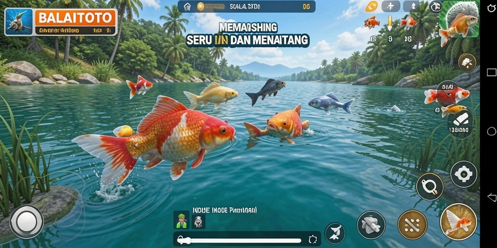 Tampilan gameplay BALAITOTO dengan aksi memancing yang mendebarkan.
