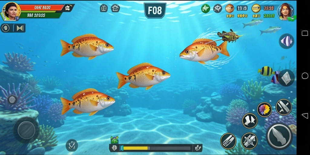 Gameplay F08 yang menampilkan serunya menembak ikan.