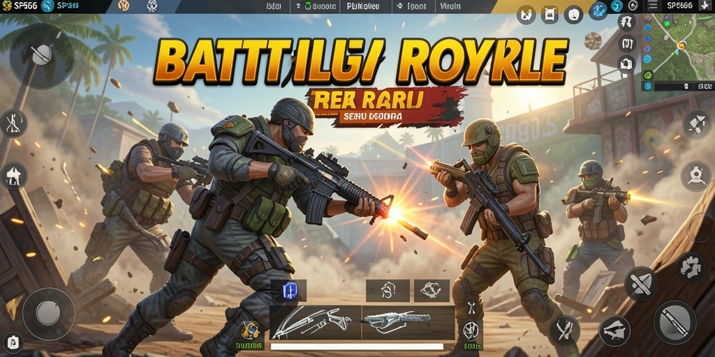 Screenshot utama SP666 menampilkan aksi gameplay Battle Royale yang intens.