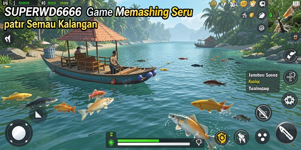 Gameplay seru dalam SUPERWD666 dengan pemandangan indah dan ikan beragam.