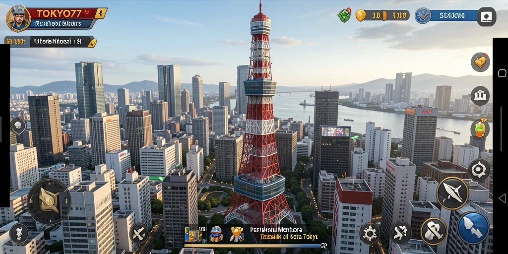 Tangkapan layar gameplay Tower Defense di TOKYO77 menunjukkan strategi mempertahankan benteng.