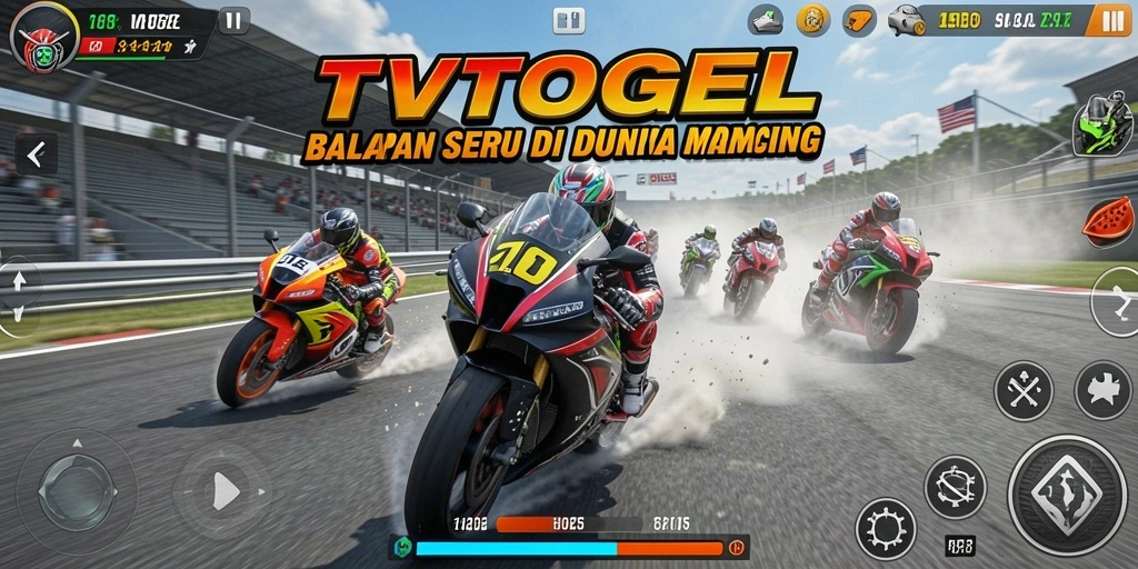 Screenshot gameplay TVTOGEL menampilkan aksi balapan motor yang mendebarkan.