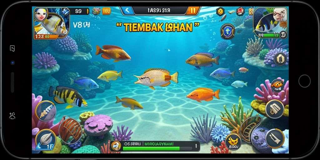 Tampilan gameplay seru dalam V89 saat menembak ikan.